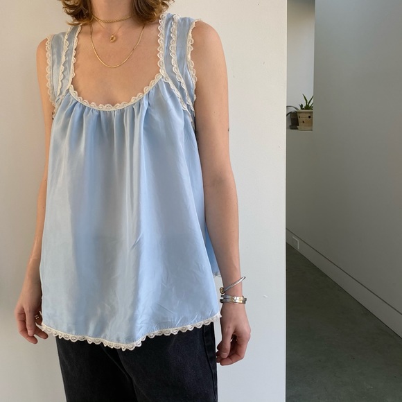 Blue Feather & Bone Silk Blouse - Size S (EUC) - Picture 3 of 5